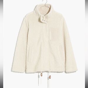 NWT Madewell Resource Sherpa Zip Jacket  Cream w/ Pink/Cream Gingham size M
